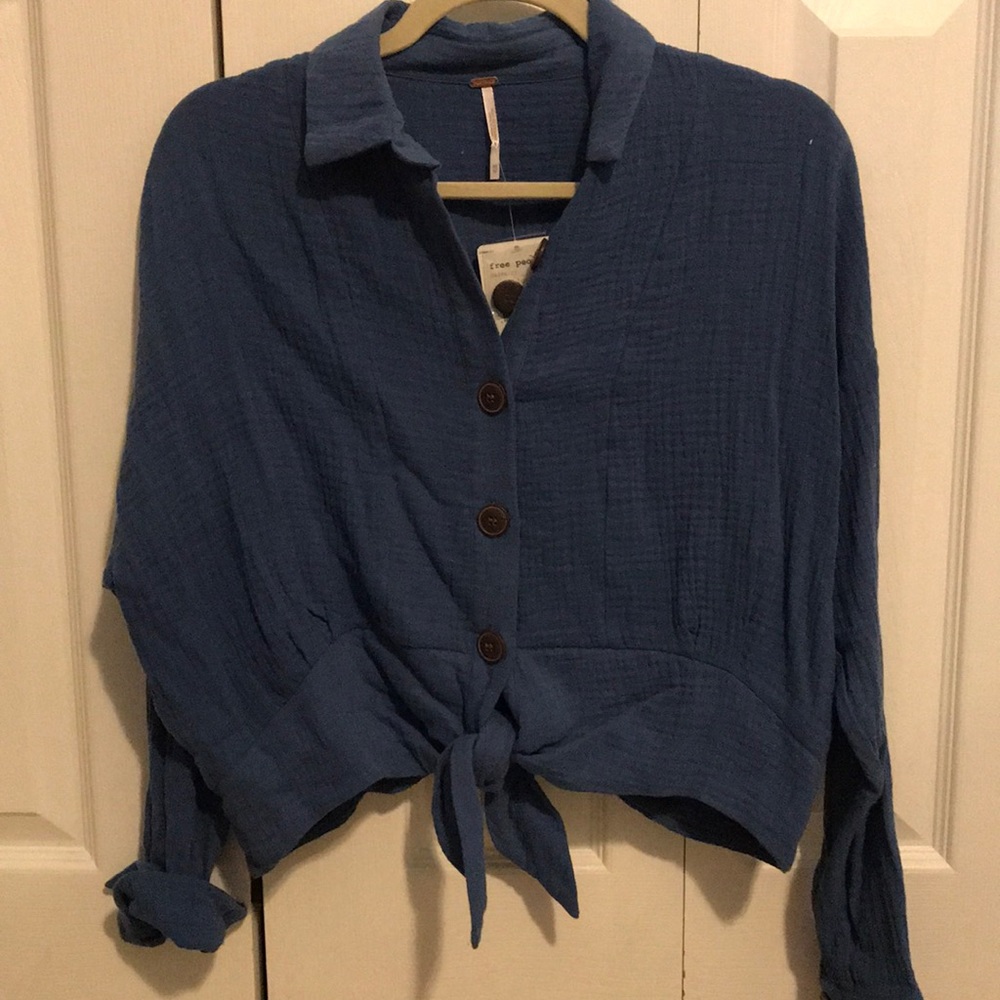 Free People button up crop cropped long sleeve XS
